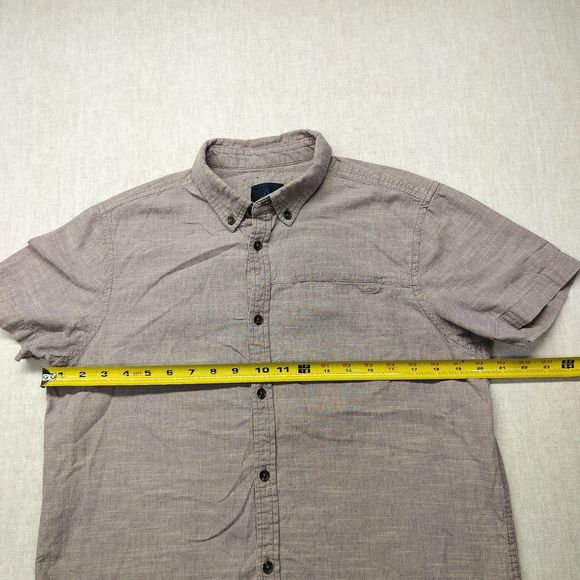 Prana Breathe Button Down Shirt Mens  Small Taupe Short Sleeve Micro Strips - Picture 12 of 13